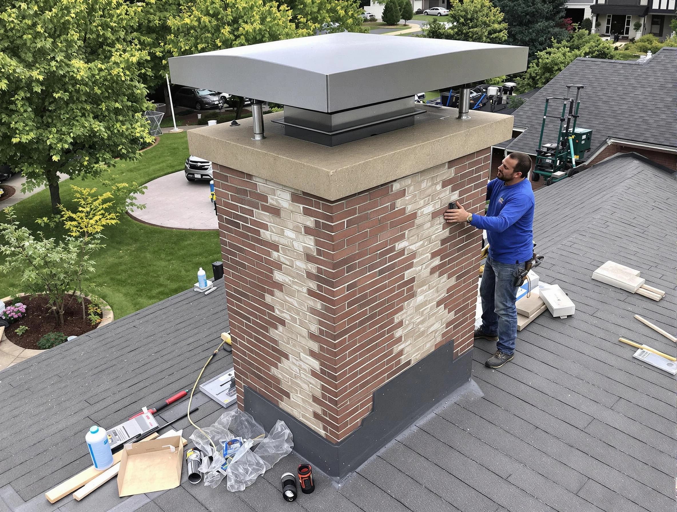 Kaysville Chimney Sweep team working on a custom chimney remodel in Kaysville, UT