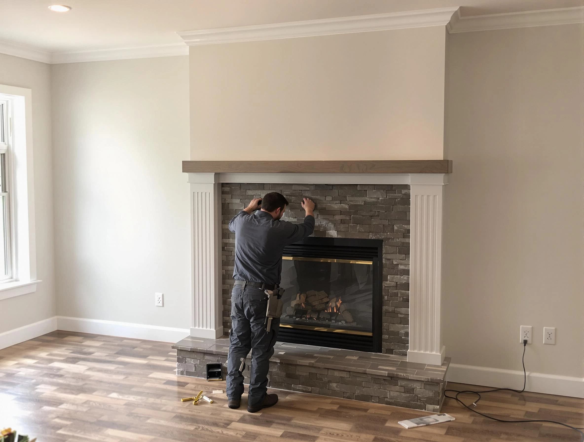 Kaysville Chimney Sweep finishing a custom fireplace install in Kaysville, UT