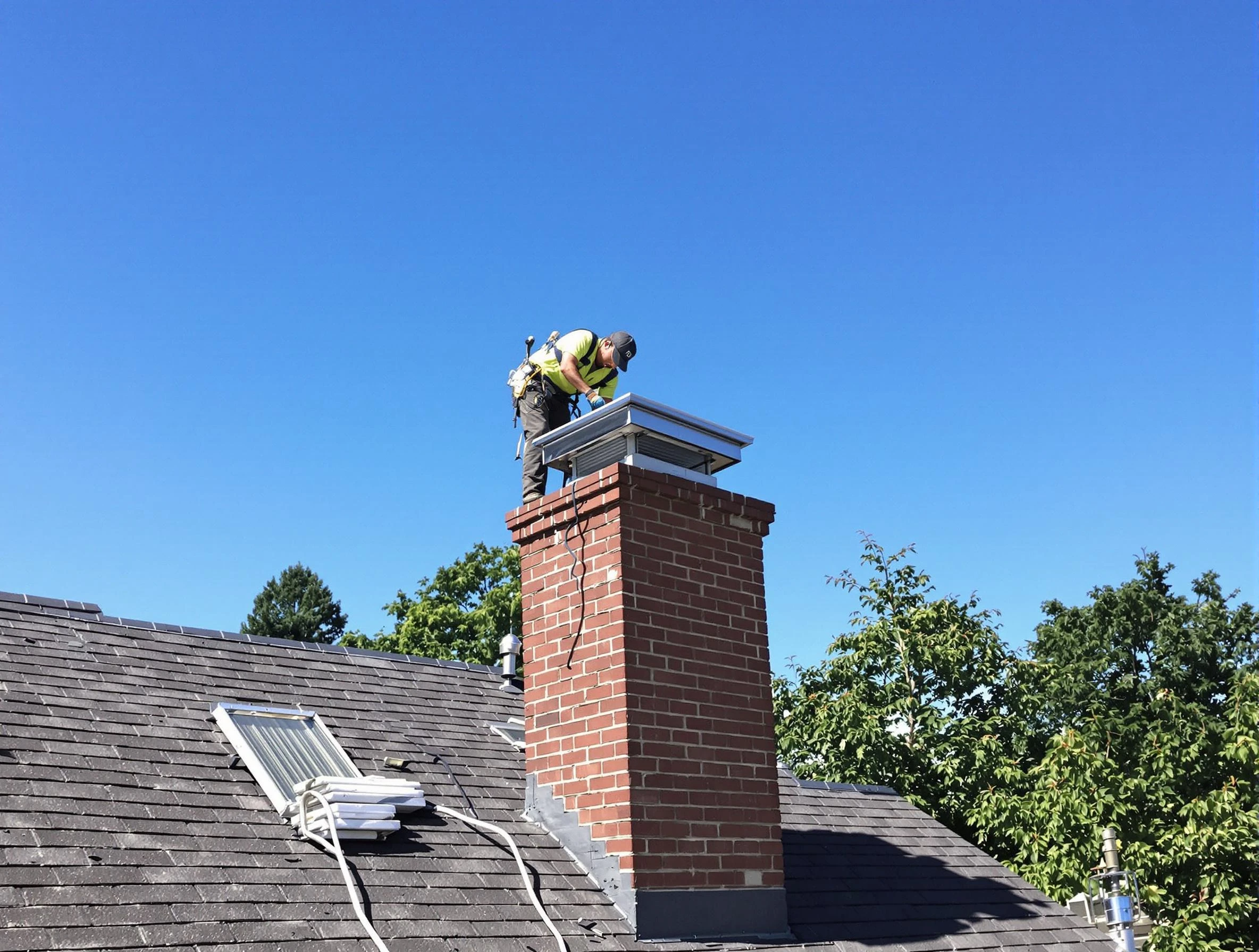 Kaysville Chimney Sweep technician measuring a chimney cap in Kaysville, UT