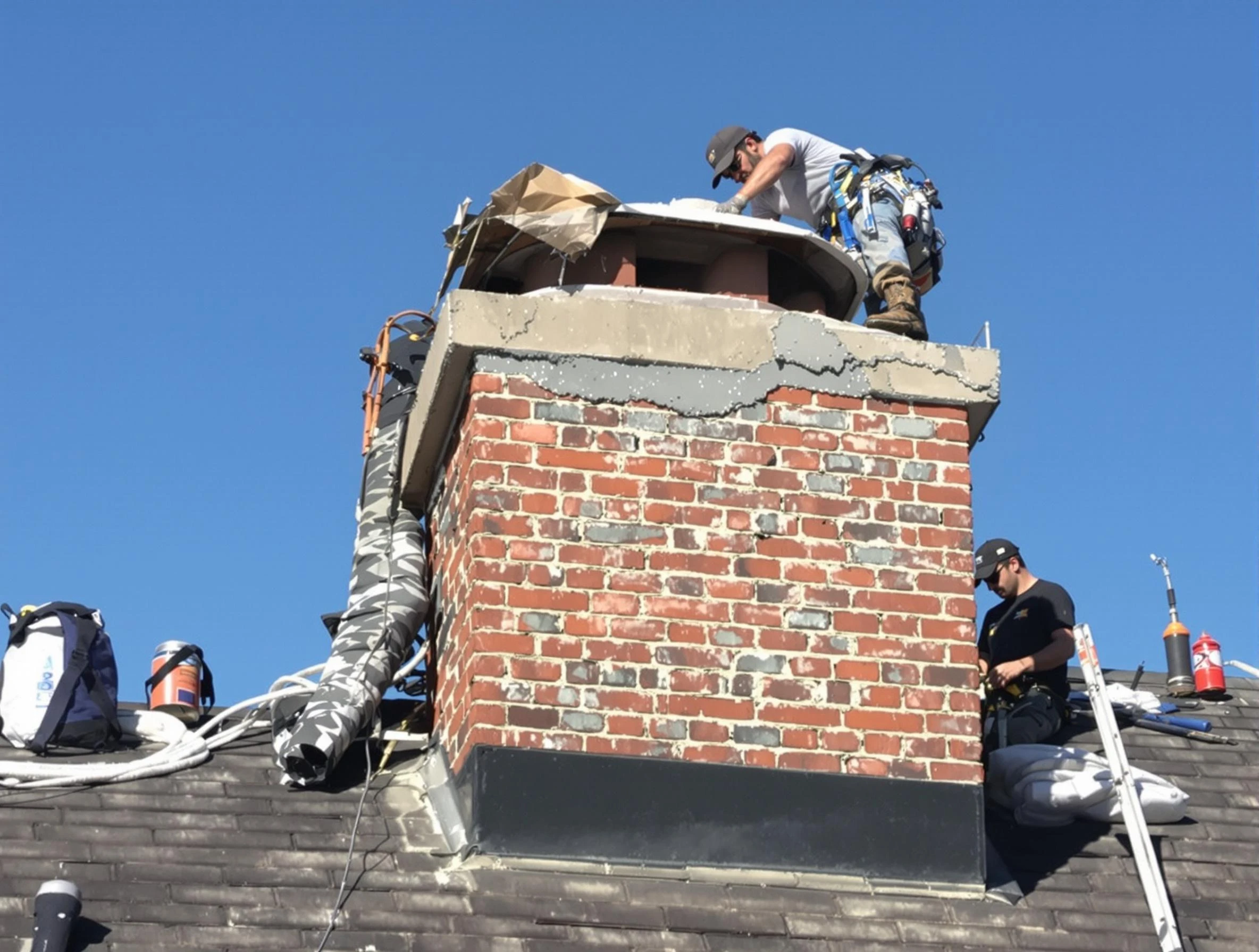 Kaysville Chimney Sweep installing a custom chimney crown in Kaysville, UT